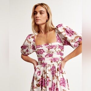 Abercrombie Emerson puff sleeve midi dress in pink floral print size Medium Tall